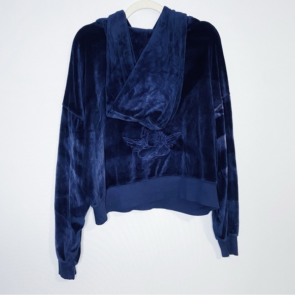 Boys Lie - Embroidered Navy Velour Crop Hoodie - Picture 4 of 8